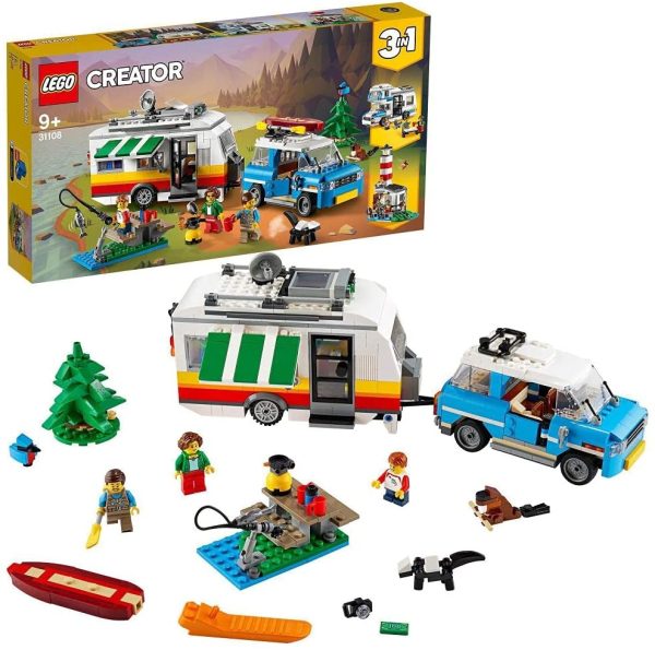LEGO 31108 Creator 3-in-1 Camping Holiday Playset with Car, Motorhome, Lighthouse, Summer Construction Toy