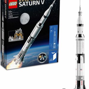 Lego 92176 Ideas NASA Apollo Saturn V Space Rocket and Vehicles, spaceship building kit for collectors, with display stand.