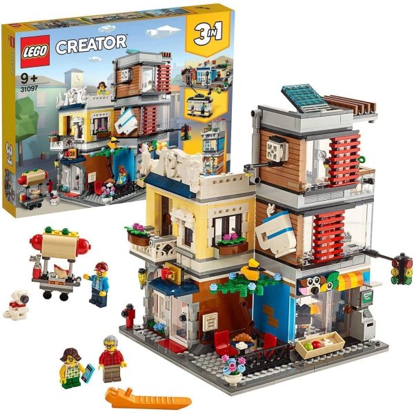 Lego 31097 Creator 3-in-1 Set, Town House with Zoo Shop & Café, Construction Set with 3 Mini Figures and Animal Figures: Dog, Toucan and Mouse