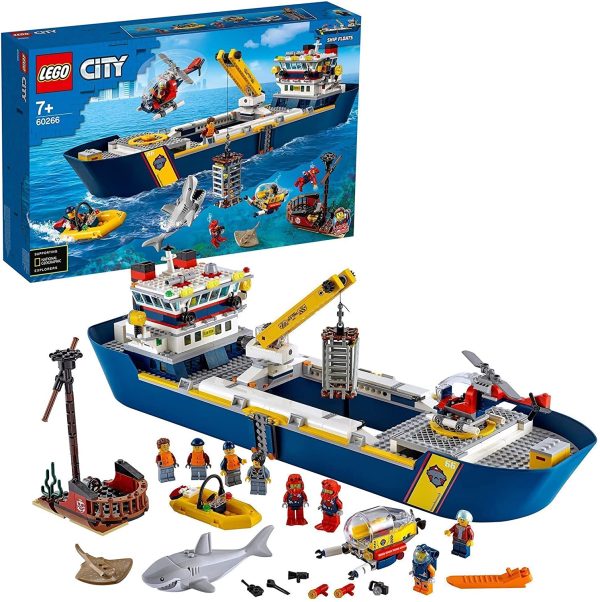 LEGO 60266 City Sea Research Ship Floating Toy Boat, Deep Sea Underwater Set, Diving Adventures for Children