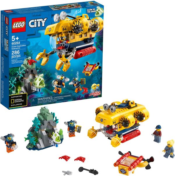 LEGO City Ocean Exploration Submarine 60264 with Submarine, Coral Reef, Underwater Drone, Glow in the Dark Fishing Figure