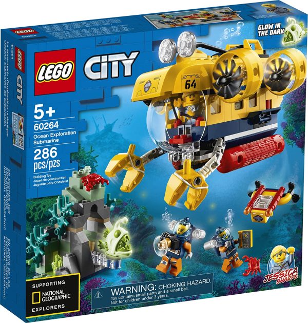 LEGO City Ocean Exploration Submarine 60264 with Submarine, Coral Reef, Underwater Drone, Glow in the Dark Fishing Figure