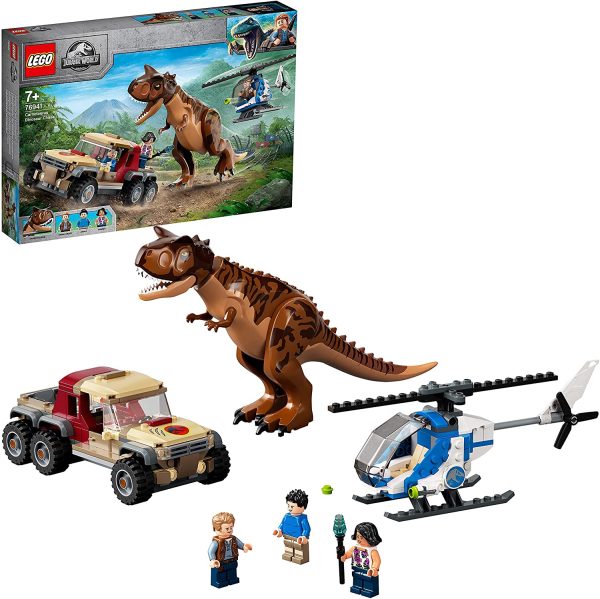 LEGO 76941 Jurassic World Chasing of Carnotaurus Toy with Helicopter and Pickup for Boys and Girls from 7 Years Dinosaur Gift Idea