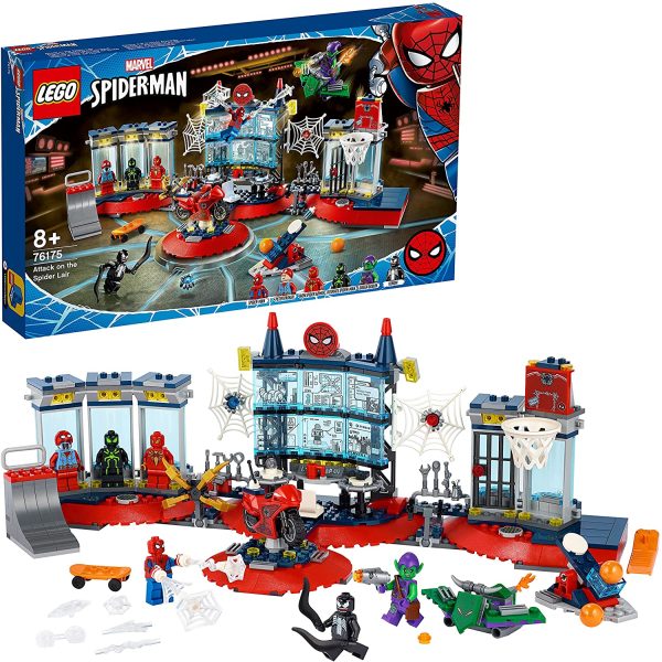 LEGO 76175 Marvel Attack on Spider-Mans Hideaway Construction Set with Green Goblin and Venom Figures, Superhero Toy