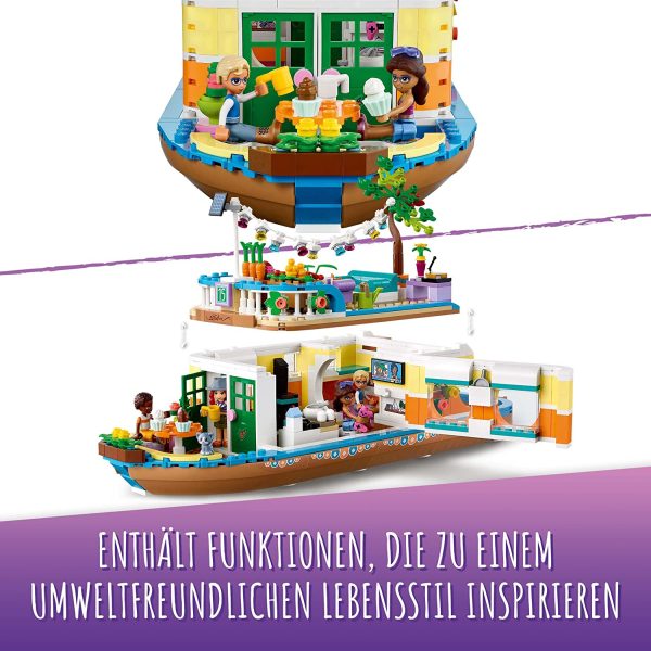 LEGO 41702 Friends House Boat, Toy Boat for Children from 7 Years with Garden, 4 Mini Dolls and Animal Figure, Nature-Inspired Gift