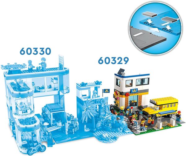 LEGO 60329 City School with School Bus, 2 Classrooms and Street Slabs, Adventure Toy for Children from 6 Years, School Day in the City, Gift